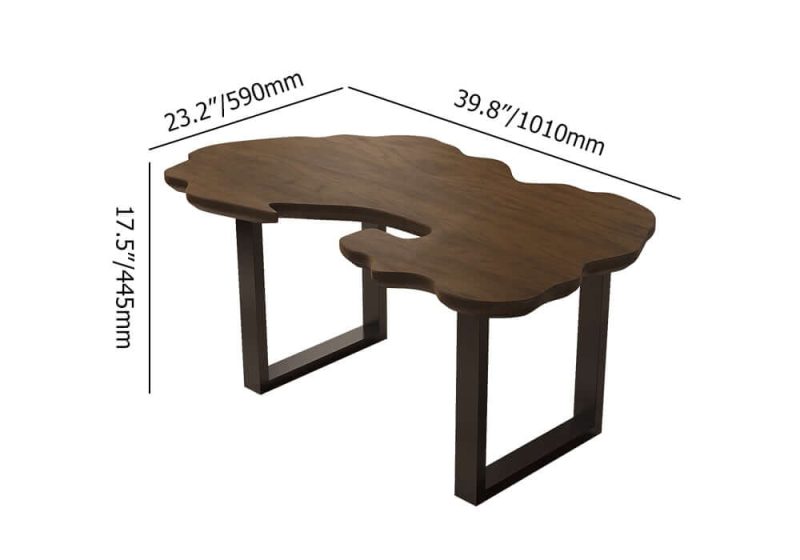 "Dimension of Rustic 39.8" Live-Edge Coffee Table Walnut & Black with Wooden Tabletop & Metal Base "