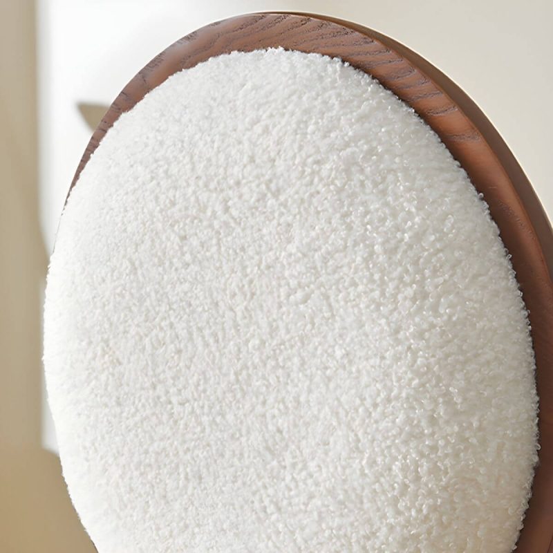 "Modern Vanity Stool with Round Back, White Upholstered and Wood Straight Legs - Black Design 1"