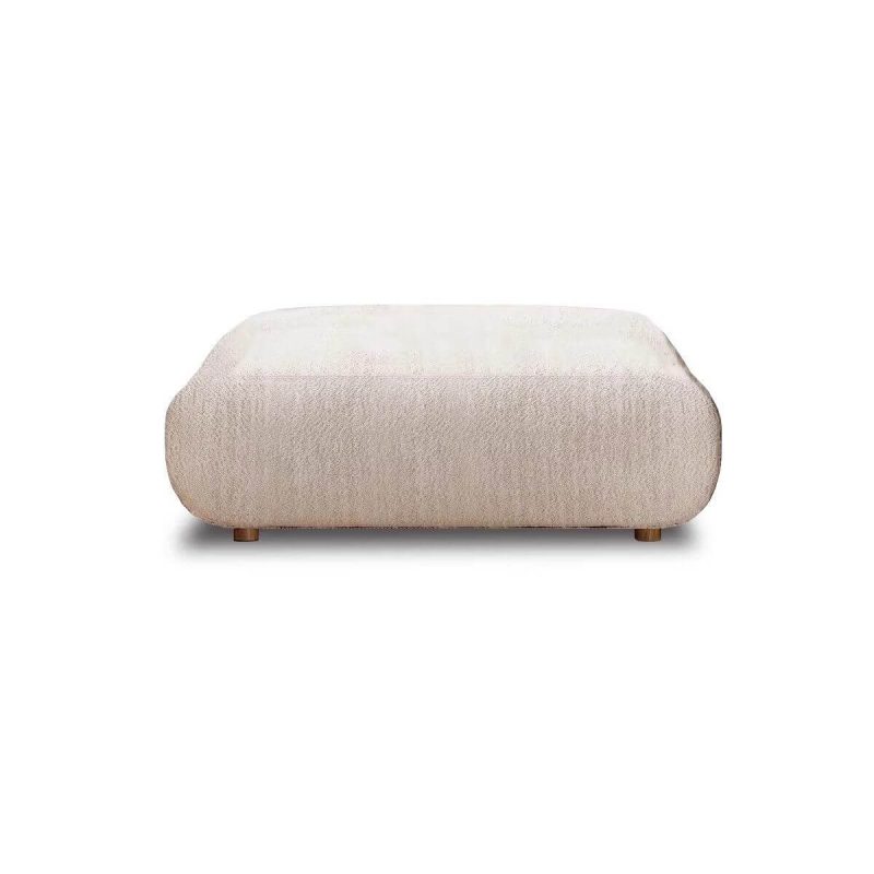 "Beige Upholstered Rectangular Footstool in Modern Simple Style with Sponge Filling and Solid Color Pattern, Sherpa, 33"L x 29"W x 16"H"