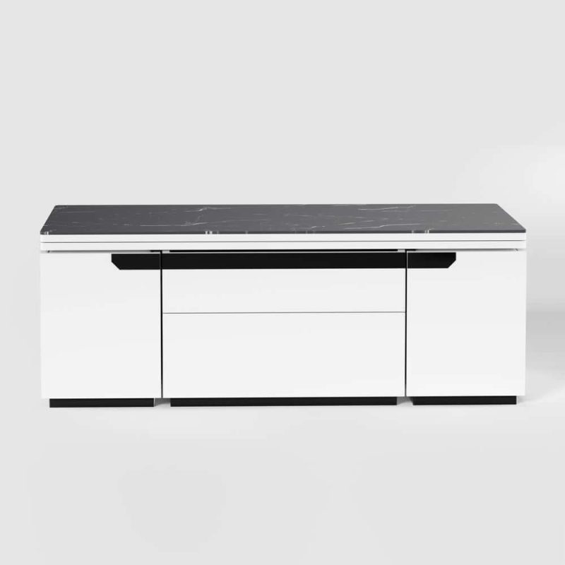 "Modern White Lift Top Marble Coffee Table with Drawers & Storage Multifunction Table"