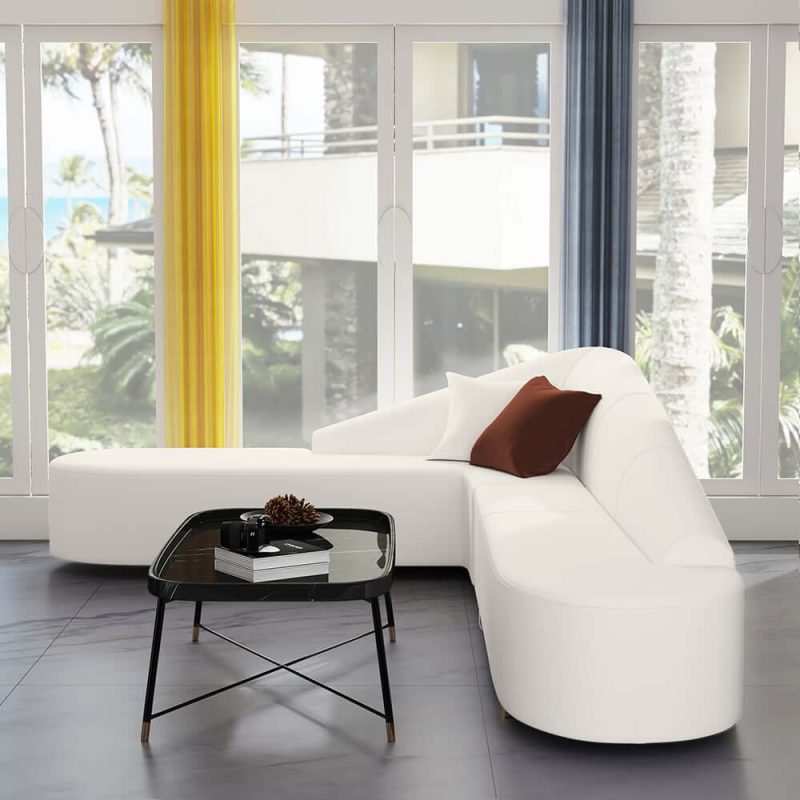 "White Modern L-Shaped Corner Sectional Sofa for Living Room Faux Leather Upholstery"