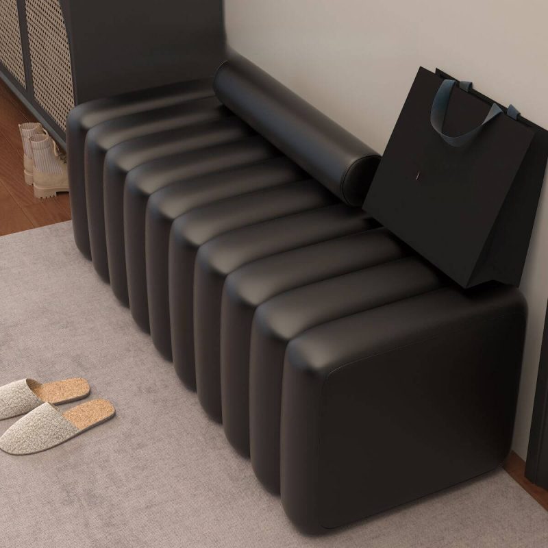 "Modern Upholstered Solid Color Indoor Sitting Bench with Rear Seat Back, Cushioned and Button-tufted, Off-White"