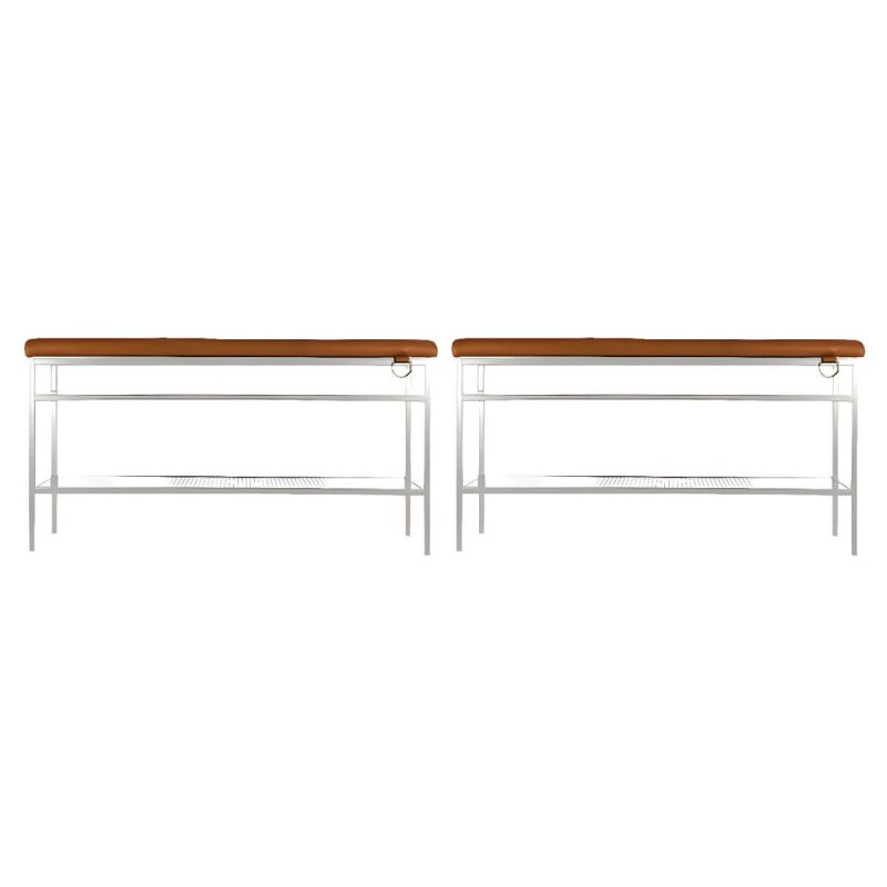"Modern Faux Leather Rectangle Ottoman with Storage - Versatile and Stylish Furniture Piece for Home - Brown/ White 2 Piece Set"