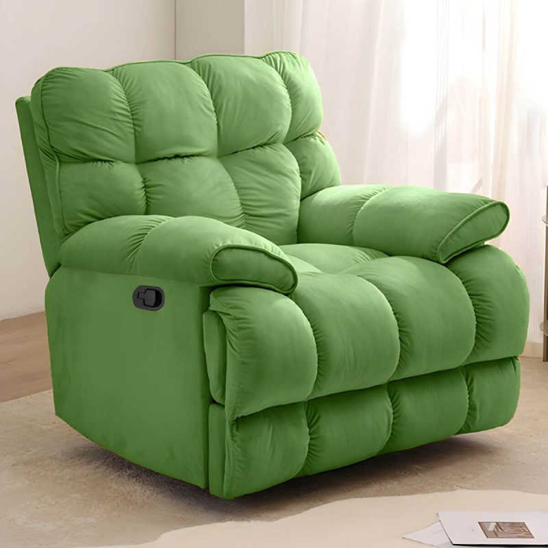 "Scandinavian Upholstery Chair Velvet Standard Recliner with Independent Foot - Green Manual - Handle/Lever Swivel"