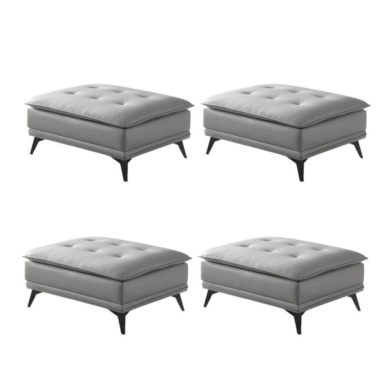 "Modern Standard Rectangle Ottoman in Genuine Leather with Metal Frame for Sleek Style and Durability - 35.5"L x 27.5"W x 16.5"H Gray 4 Piece Set"