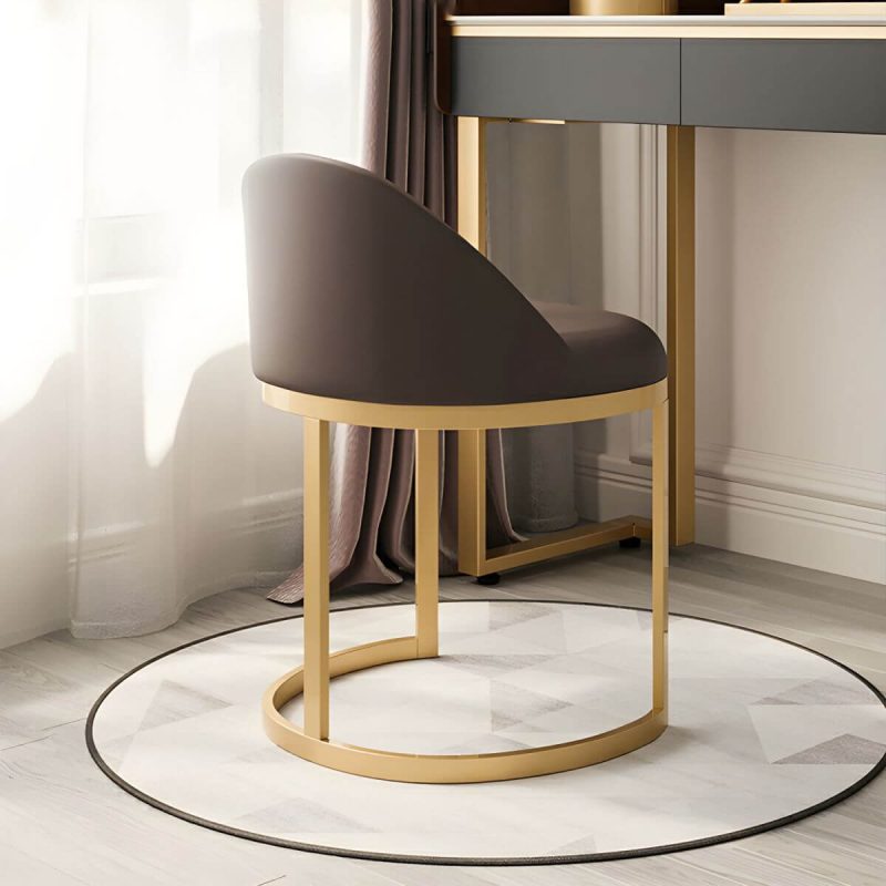 "Elegant Upholstered Vanity Stool with Storage, Metal Frame and Contemporary Design - Gray"
