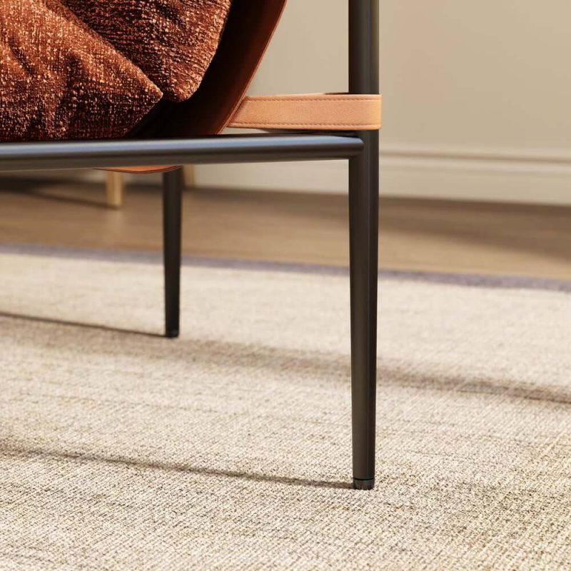 "Brown Chenille Accent Chair with Metal Frame"