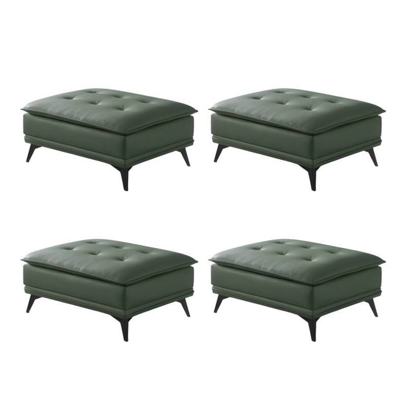 "Modern Standard Rectangle Ottoman in Genuine Leather with Metal Frame for Sleek Style and Durability - 39.4"L x 27.6"W x 16.5"H Dark Green 4 Piece Set"