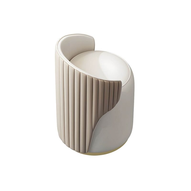 "Contemporary Round Vanity Stool with Faux Leather Upholstered for Bedroom - 1 Piece Apricot Swivel"