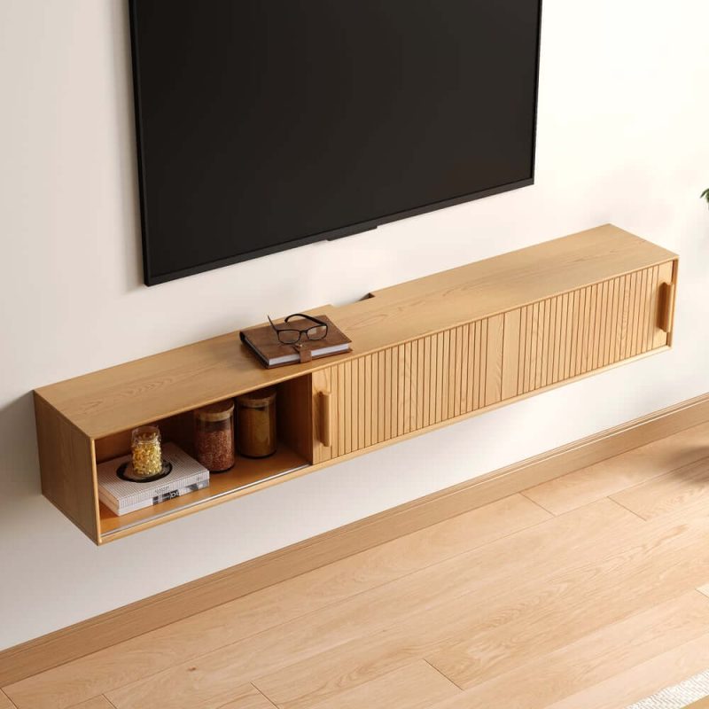 "70.9" Floating Wood Fluted TV Stand with Storage"