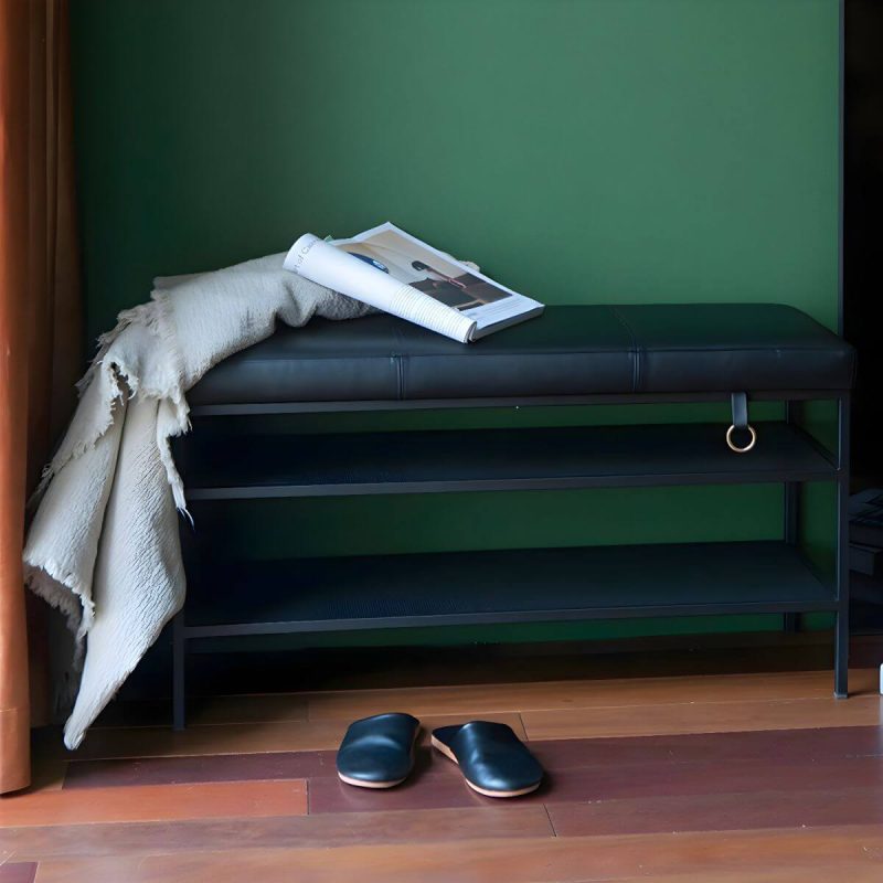 "Modern Faux Leather Rectangle Ottoman with Storage - Versatile and Stylish Furniture Piece for Home - Black-Black 1 Piece"