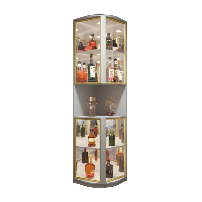 "Modern Gray Corner Accent Cabinet with Glass Doors and 2 Shelves - 20"L x 20"W x 79"H Grey"