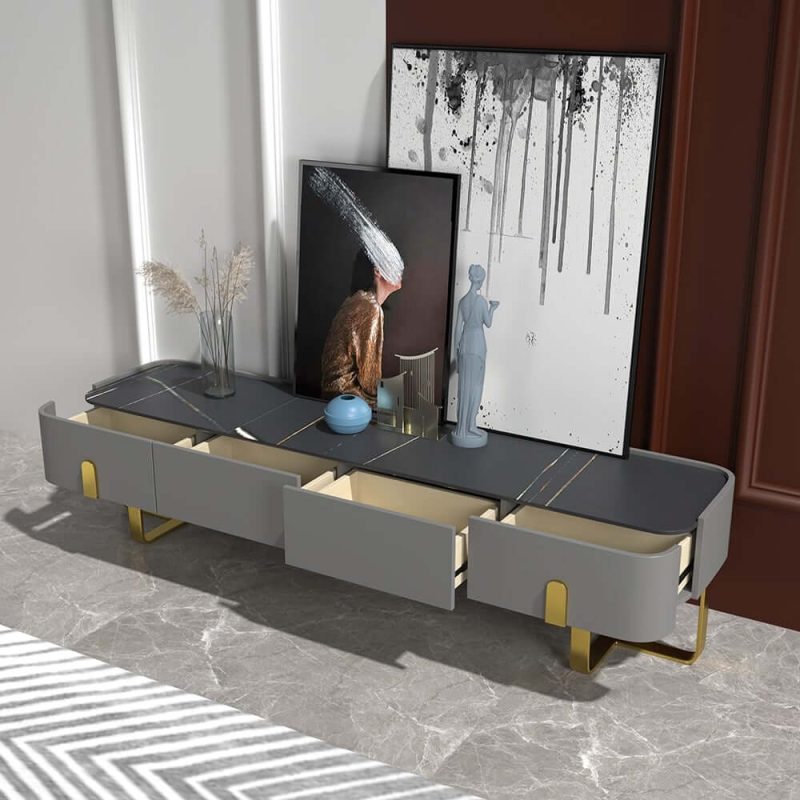 "79" Modern Gray TV stand Stone Top Minimalist Media Console with Drawers in Large"