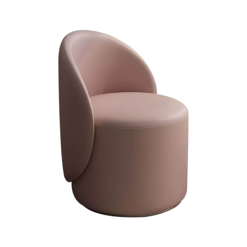 "Modern Upholstered Vanity Stool with Swivel Back and Tall Height for Comfort - Microfiber Leather 1 Piece Pink"