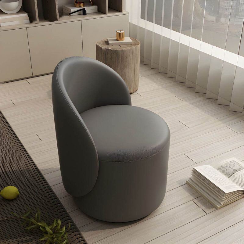 "Modern Upholstered Vanity Stool with Swivel Back and Tall Height for Comfort - Microfiber Leather 1 Piece Light Brown"