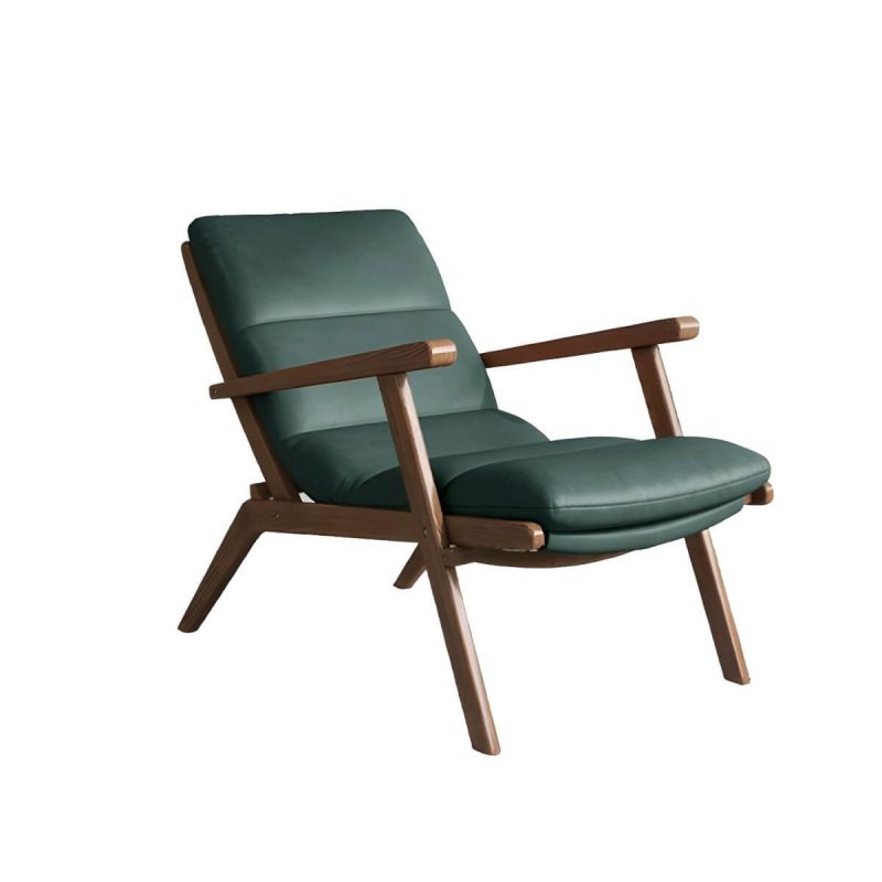 "Comfortable and Stylish Recliner Chair with Removable Cushions and Wood Legs - Sponge Leathaire Deck Chair Brown"