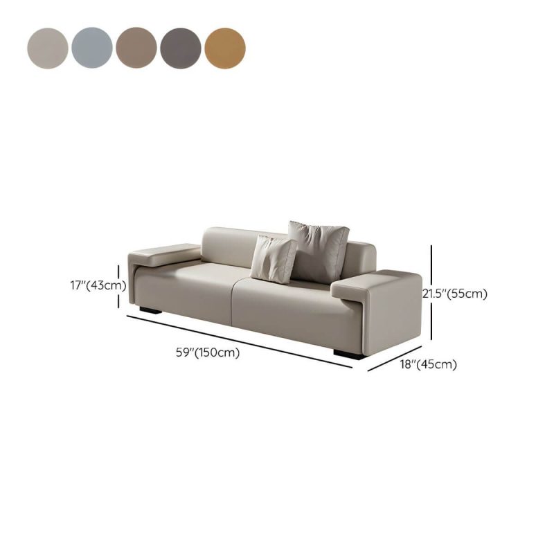 "Dimension of Modern Solid Color Leather Upholstered Bedroom Bench with Arms - 59.1"L x 17.7"W x 21.7"H Coffee With Back"