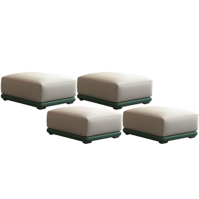"Genuine Leather Foot Stool in Solid Wood Contemporary Style Indoor - 4 Piece Set Beige/ Green 31.5"L x 24"W x 16"H"