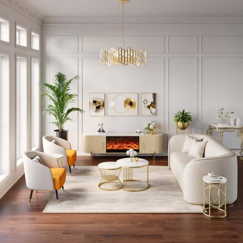 "87" Sintered Stone Top Electric Fireplace TV Stand with Remote Control and Storage"