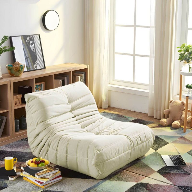 "Suede Bean Bag Lounger with Removable and Machine Washable Cover - Standard Size - Ivory"