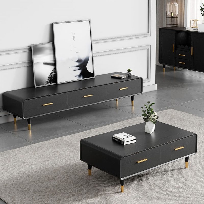 "Modern 63 Inch Black TV Stand Rectangle Media Stand Wood TV Console with 3 Drawers"