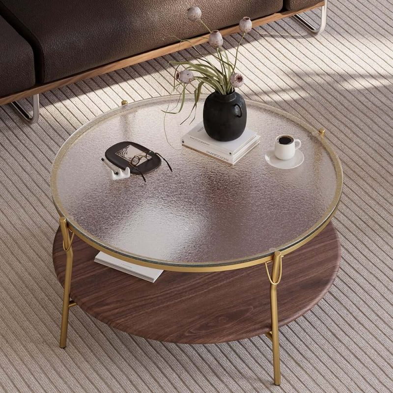 "30" Glass Top Walnut 2-Tiered Coffee Table"
