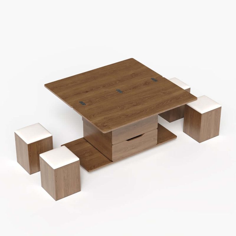 "39" Lift-Top Foldable Walnut Coffee Table with 4 Stools & Storage"