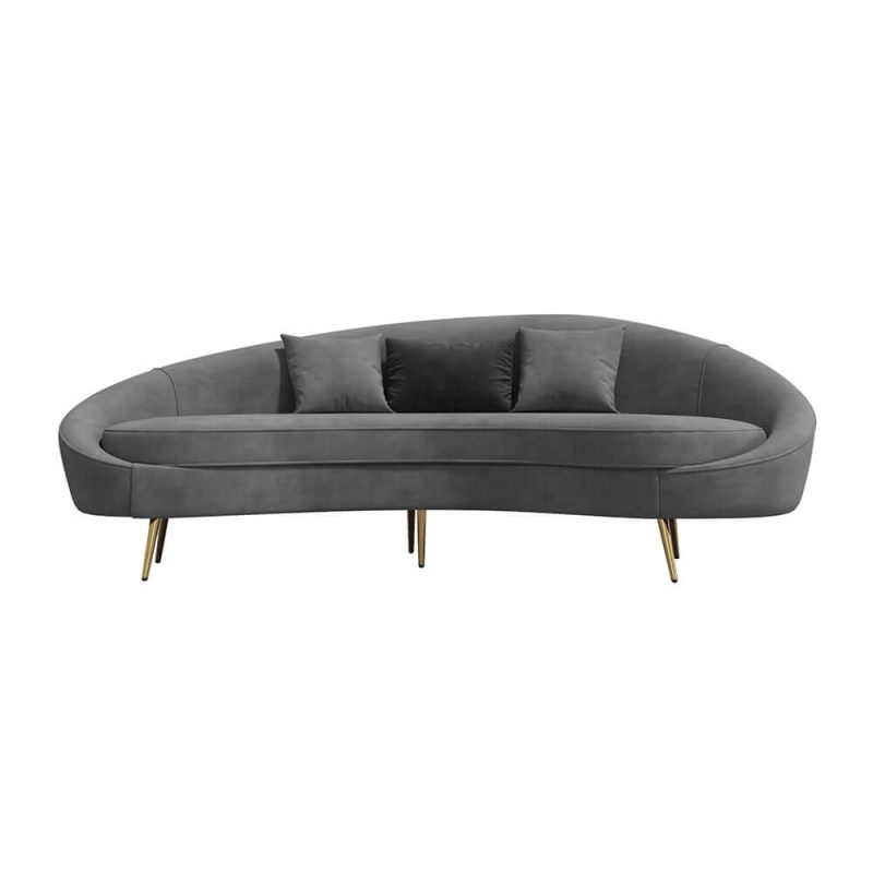 "83" Modern Gray Velvet 3-Seater Curved Sofa for Living Room with Gold Legs"