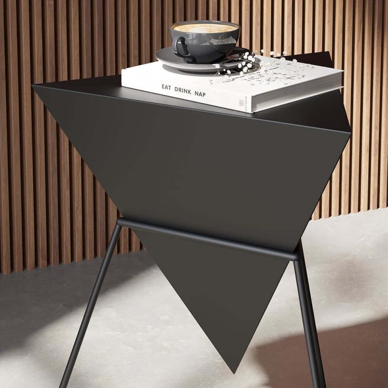 "Triangle Wood Side Table with Metal Base"