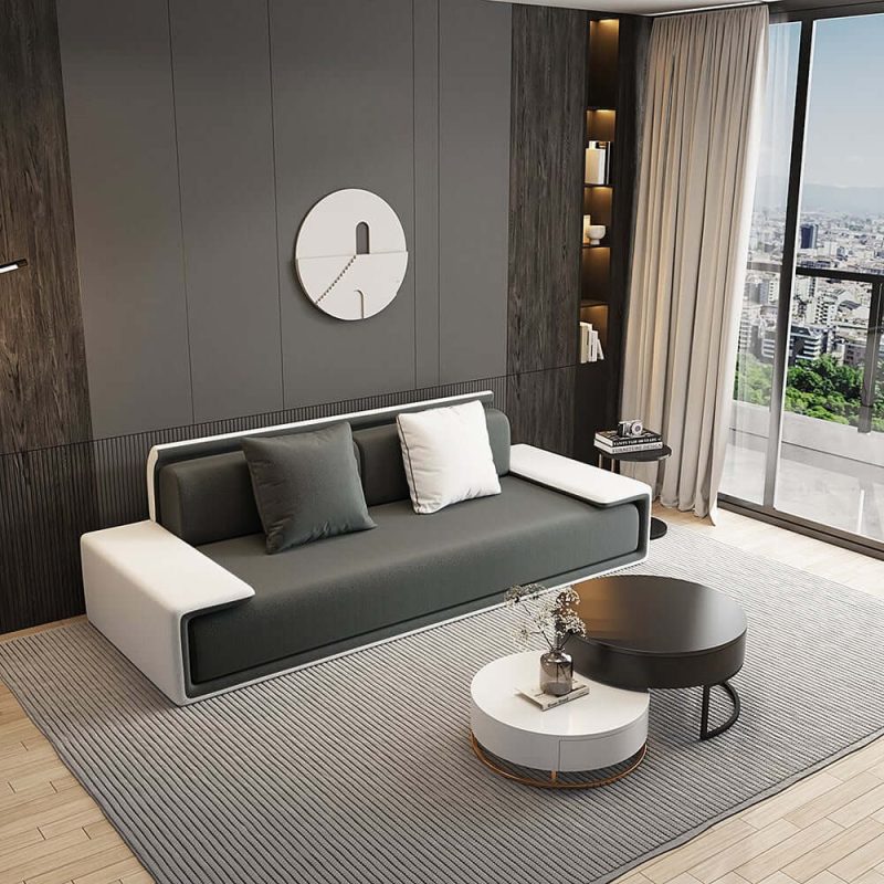 "Doart 81" Modern Dark Gray Upholstered Armless 3-Seater Sofa Cotton Linen with Pillows"