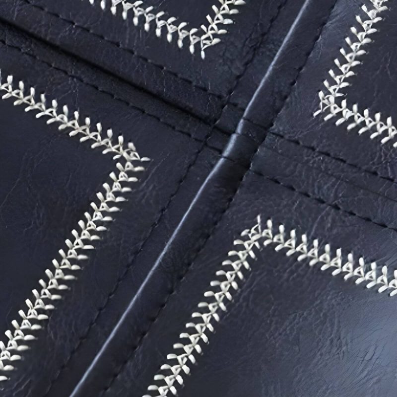 "Geometric Genuine Leather Square Pouf Ottoman for Modern Style - Removable Cushion Cover Included - Black 1 Piece"