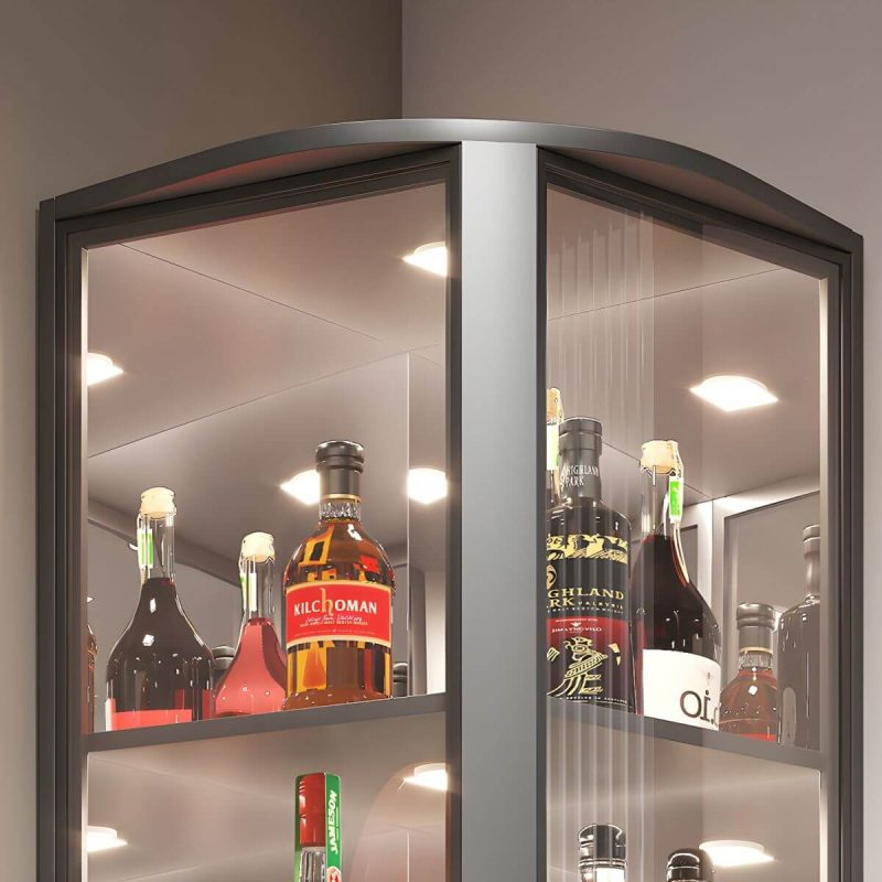 "Modern Gray Corner Accent Cabinet with Glass Doors and 2 Shelves - 20"L x 20"W x 79"H Dark Gray"