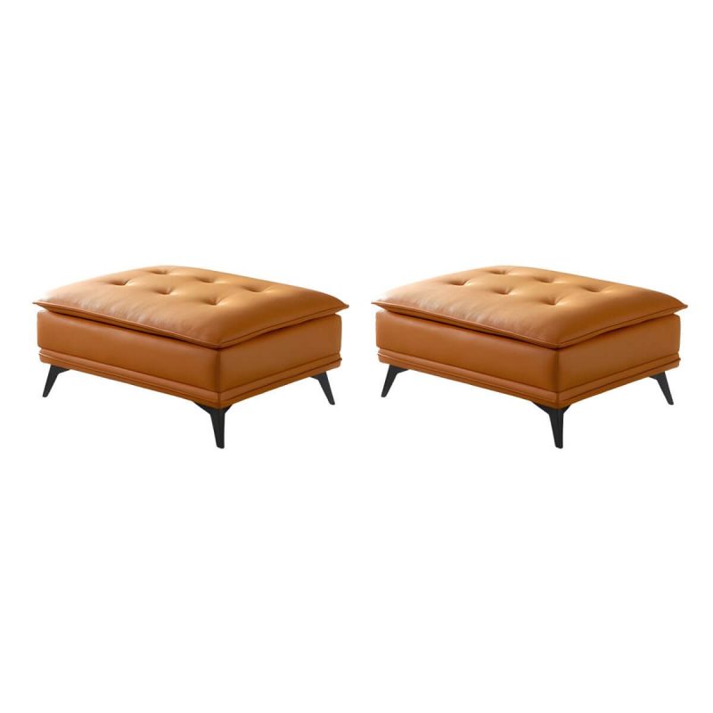 "Modern Standard Rectangle Ottoman in Genuine Leather with Metal Frame for Sleek Style and Durability - 35.5"L x 27.5"W x 16.5"H Orange 2 Piece Set"