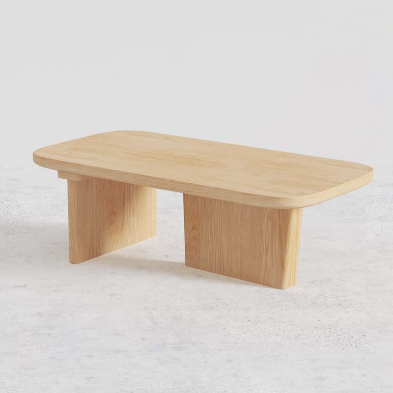 "47.2" Pine Wood Coffee Table Rectangle-shaped in Natural with Abstract Base"