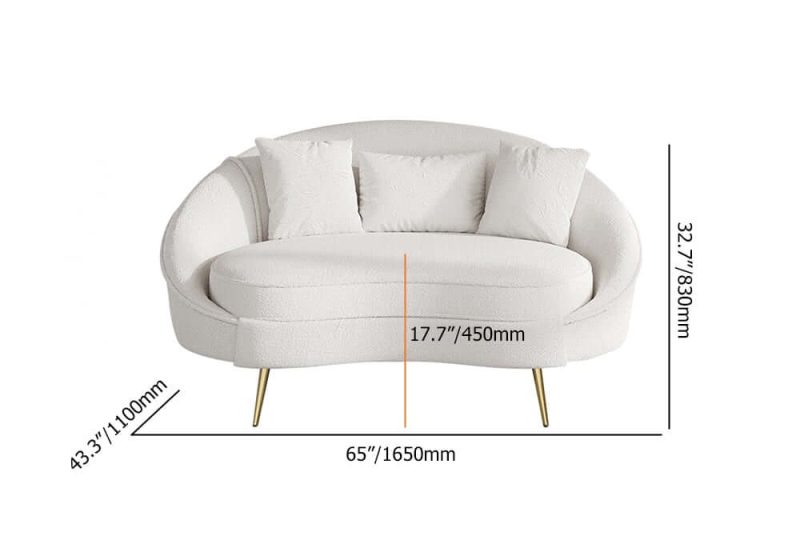 "Dimension of 63" Modern White Boucle Curved Sofa Toss Pillow Included"
