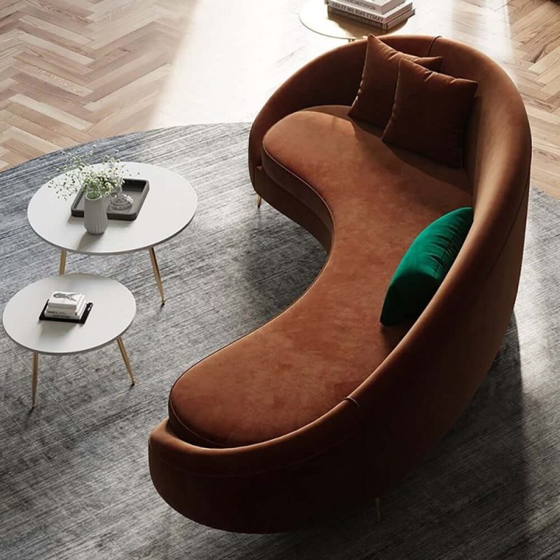 "Modern 83" Bronze Velvet Curved Sofa 3-Seater Sofa Toss Pillow Included"