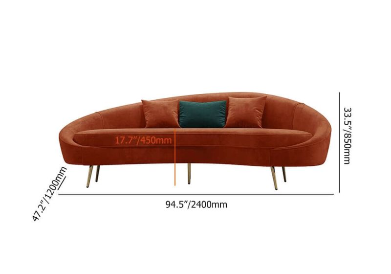 "Dimension of 95" Velvet Curved Sofa Modern Bronze 3-Seater Couch with Solid Wood Frame"