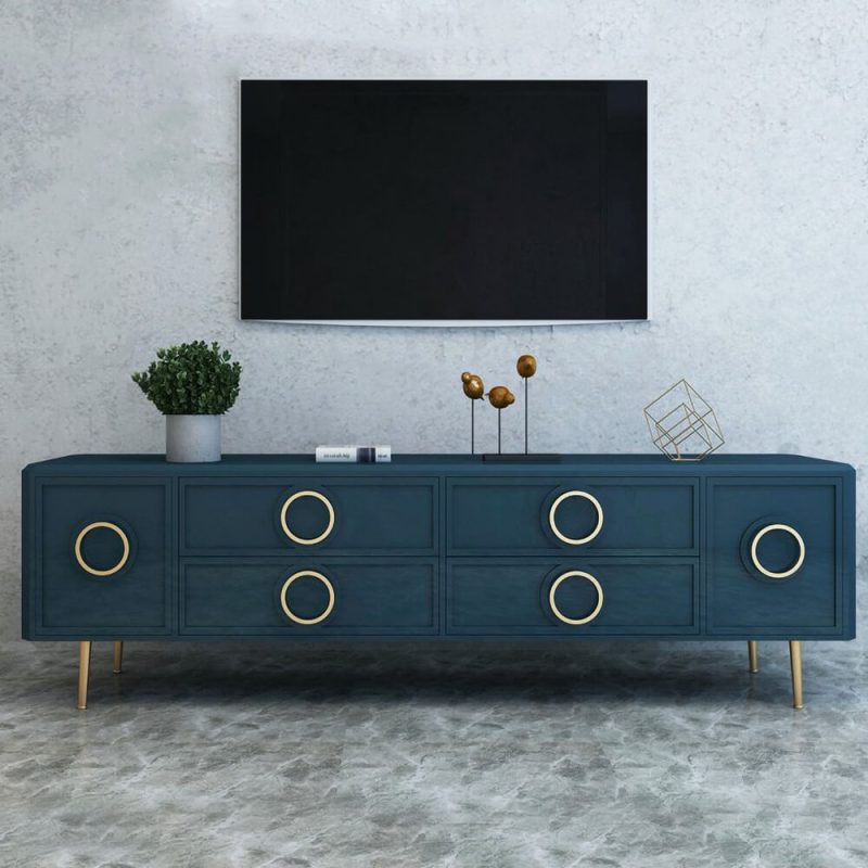 "Rindix Navy Blue TV Stand with Storage Drawers for Gold Accents Mid-Century"