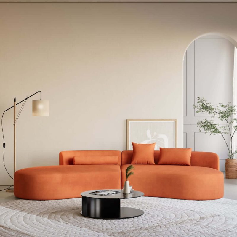 "109" 2-Piece Curved Velvet Sectional Sofa with Pillows"