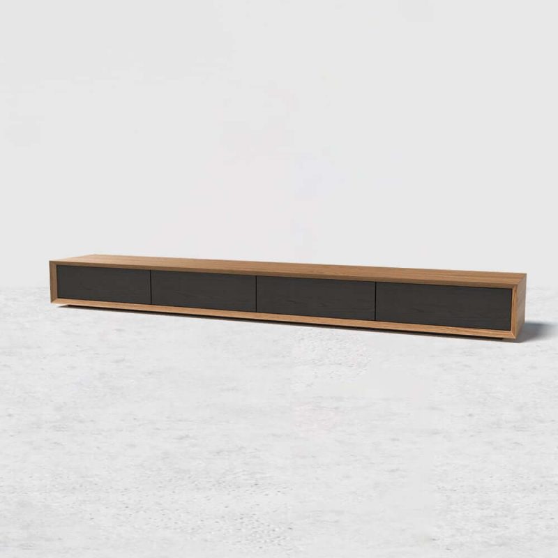 "Modern 87" Walnut & Black TV Stand Rectangle Media Console with 4 Drawers"