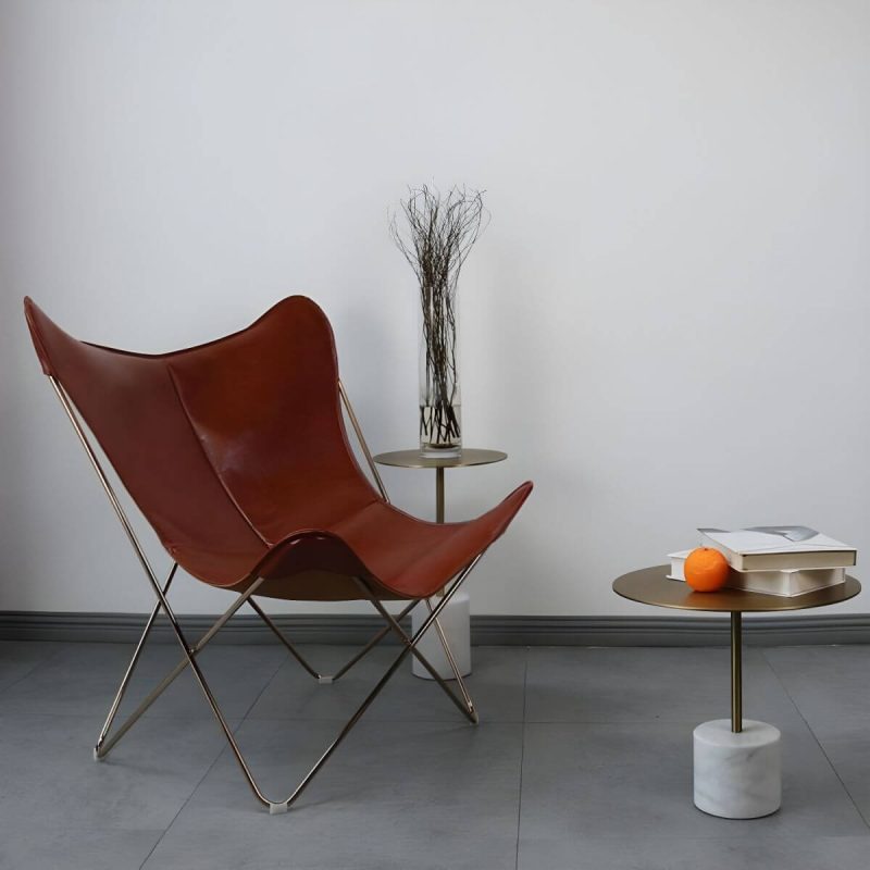 "Scandinavian Small Metal Recliner, Solid Color, Waterproof, With Legs - Black Rose Gold PU (Polyurethane)"
