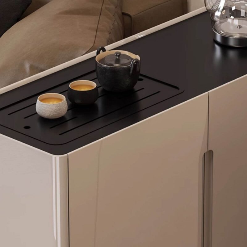 "Rectangle Swivel Wheels Coffee Table with Black Top, Storage Shelf, Wheel Base, Door and Hutch Included, 24"L x 16"W x 27"H"
