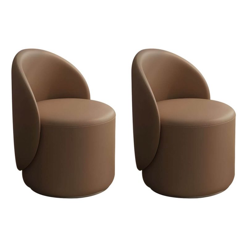 "Modern Upholstered Vanity Stool with Swivel Back and Tall Height for Comfort - Genuine Leather 2 Piece Set Brown"