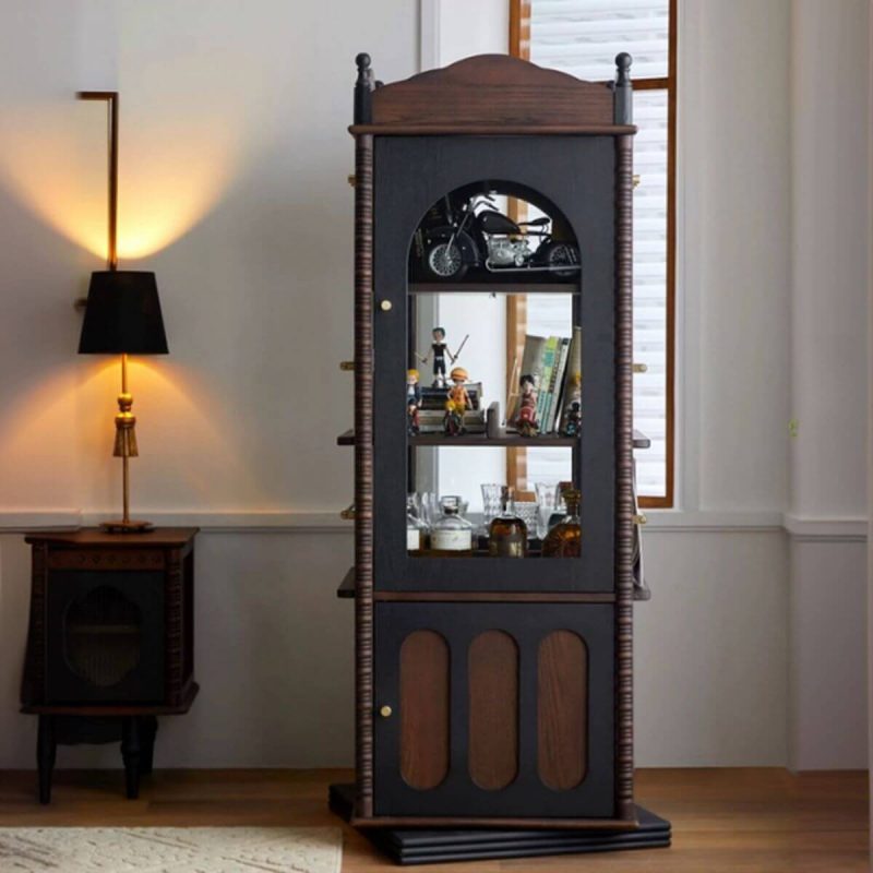 "Unattached Rectangular Decorative Cabinet with 4 Interior Shelves, 2 Cabinets, Matte Black, Glazed Door, Cabinet Knobs, 24"L x 24"W x 66"H"