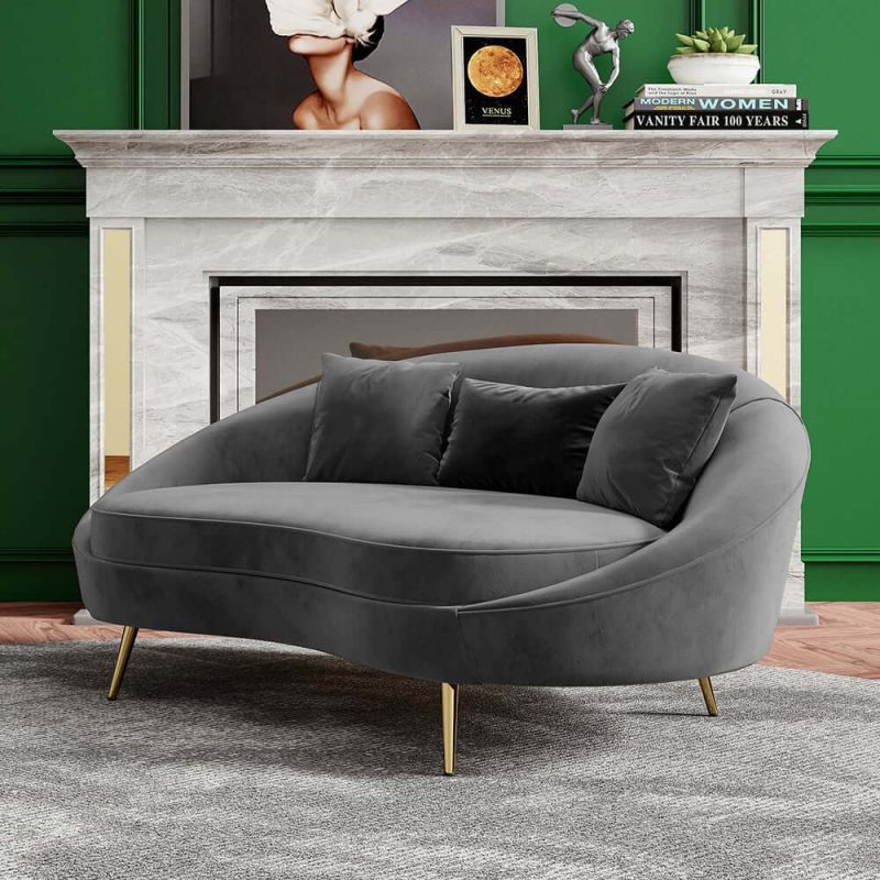 "Modern 63" Gray Velvet Curved Sofa Love Seat Sofa Pillows Included"