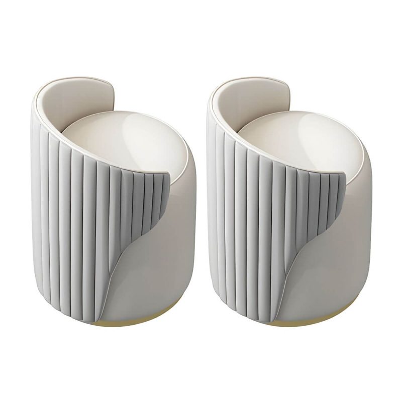 "Contemporary Round Vanity Stool with Faux Leather Upholstered for Bedroom - 2 Piece Set Grey Fixed"