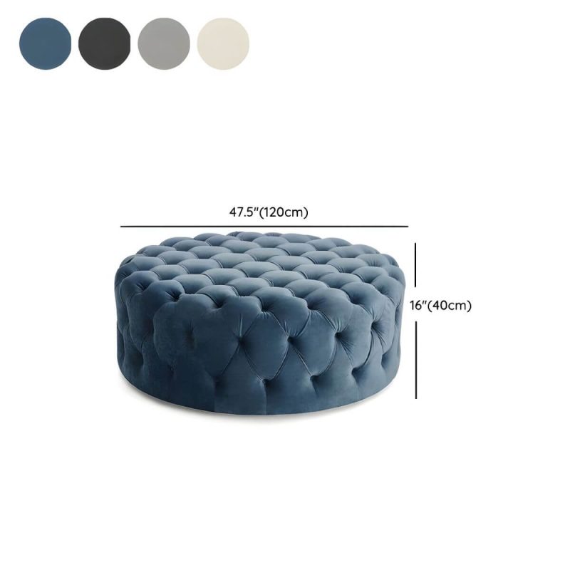 "Dimension of Indoor Solid Color Contemporary Round Fabric Upholstered Tufted Cocktail - 1 Piece 47"L x 47"W x 17"H Light Gray"