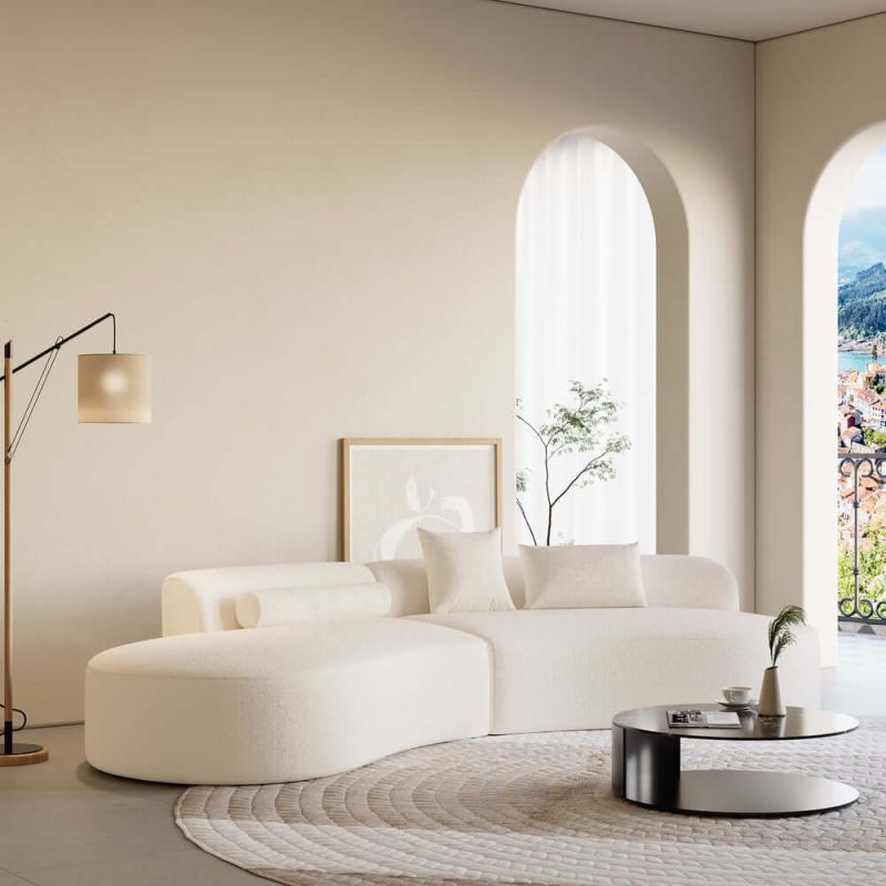 "109" 2-Piece Curved Boucle Sectional Sofa with Pillows"
