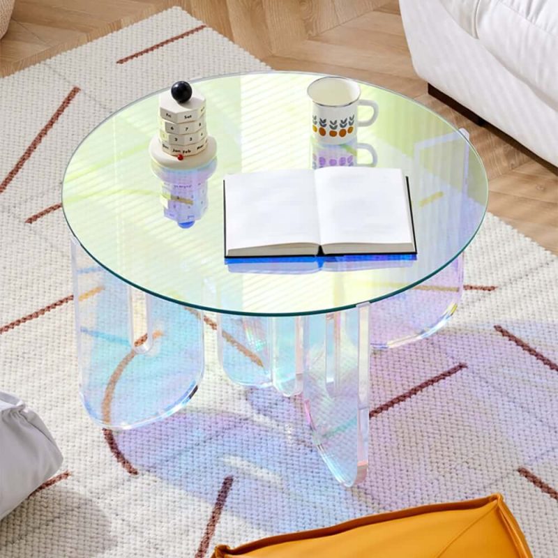 "Iridescent Transparent Acrylic Modern Design Fashionable Round Coffee Table"