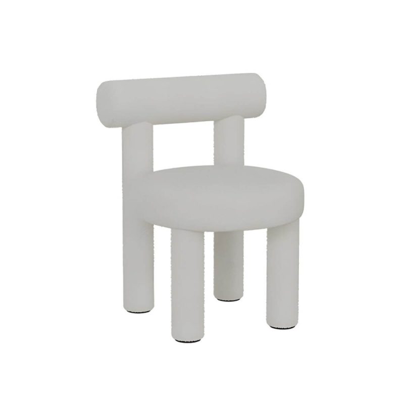 "Solid Color Upholstered Vanity Stool with Tall Back and Metal Legs in Modern Design - Beige Sherpa"